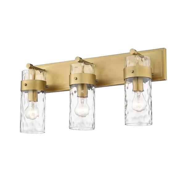 Fontaine 3 Light Vanity, Rubbed Brass & Clear